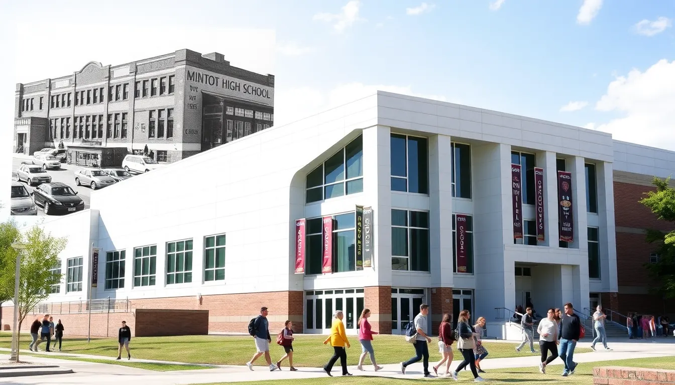 modern Minot High School with historic building imagery incorporated.